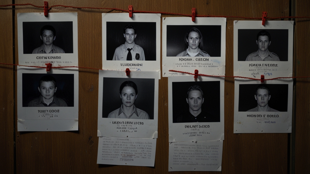 police evidence board with photos of victims