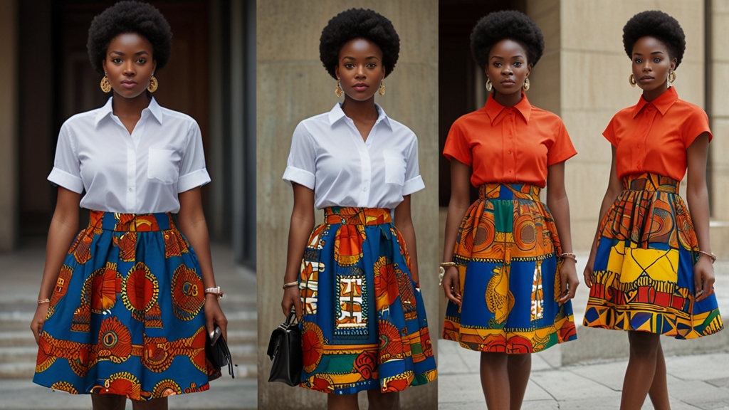 Pair a bold Ankara skirt with a minimalist white blouse