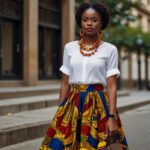 Pair a bold Ankara skirt with a minimalist white blouse for a look that’s both modern and culturally rich